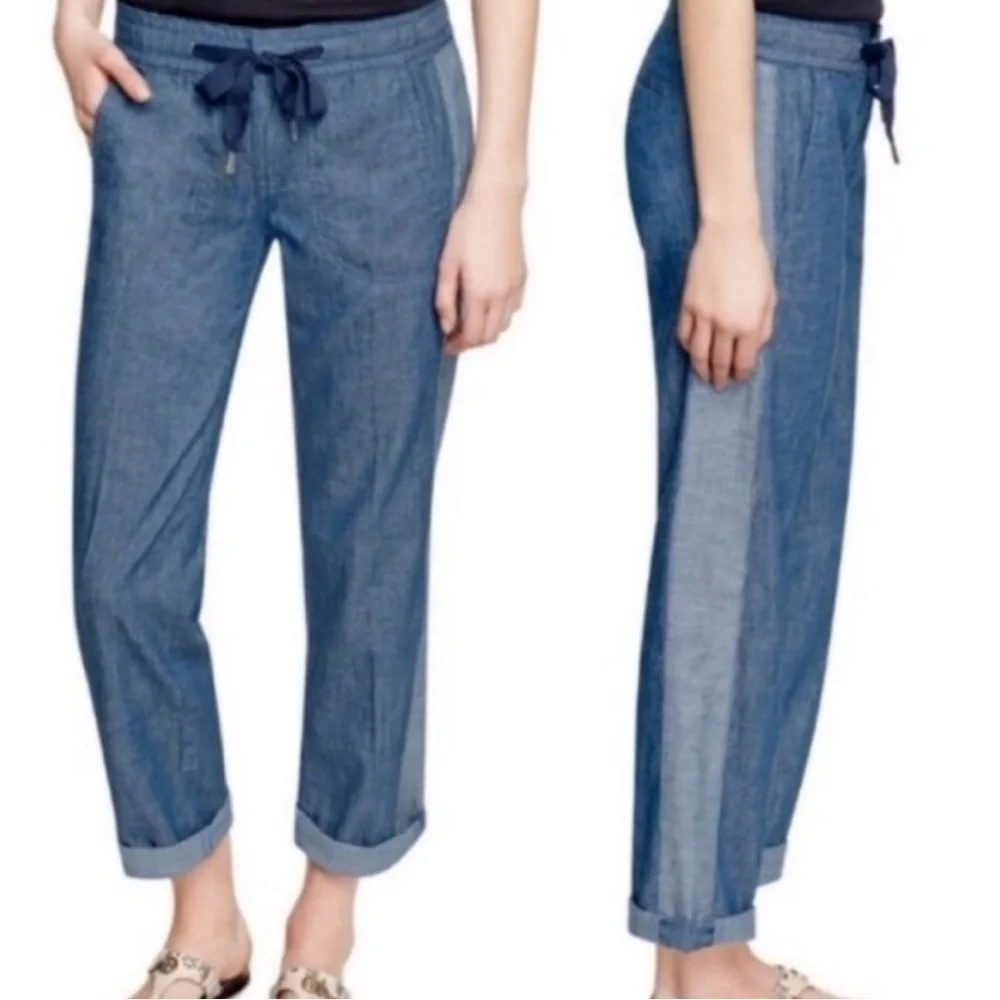 Tory Burch Allegra Chambray Two Tone Drawstring Waist Pants Size 28 Y